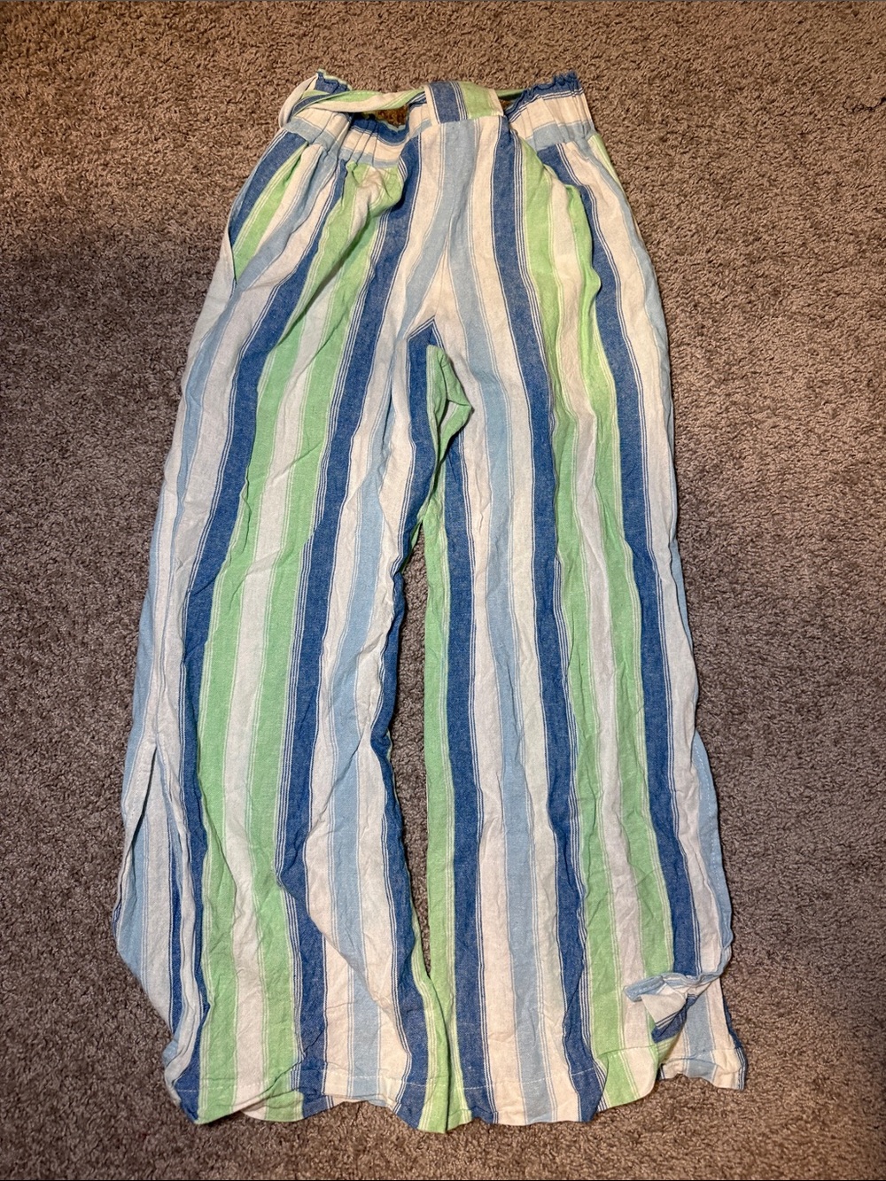 Kids Blue & Green Striped Pajama Pants